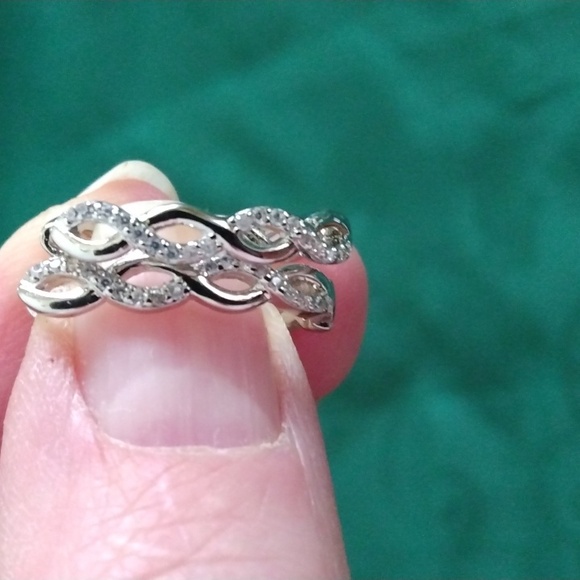 SILVERTONE TWISTED HOOP EARRINGS WITH ZIRCONS HINGED FOR PIERCED EARS - Picture 4 of 5